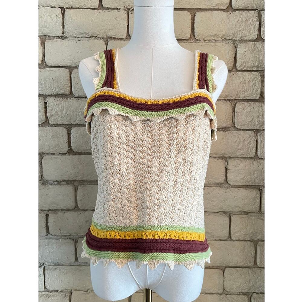 Marc New York Boho Crochet Knit Tank Top -‎ Multicolored Stripe Trim - Size L